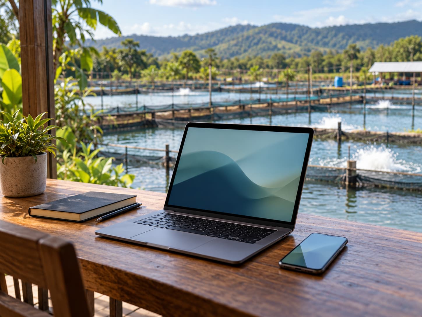 Profissional utilizando notebook e dispositivos digitais em ambiente de trabalho para comunicação técnica
