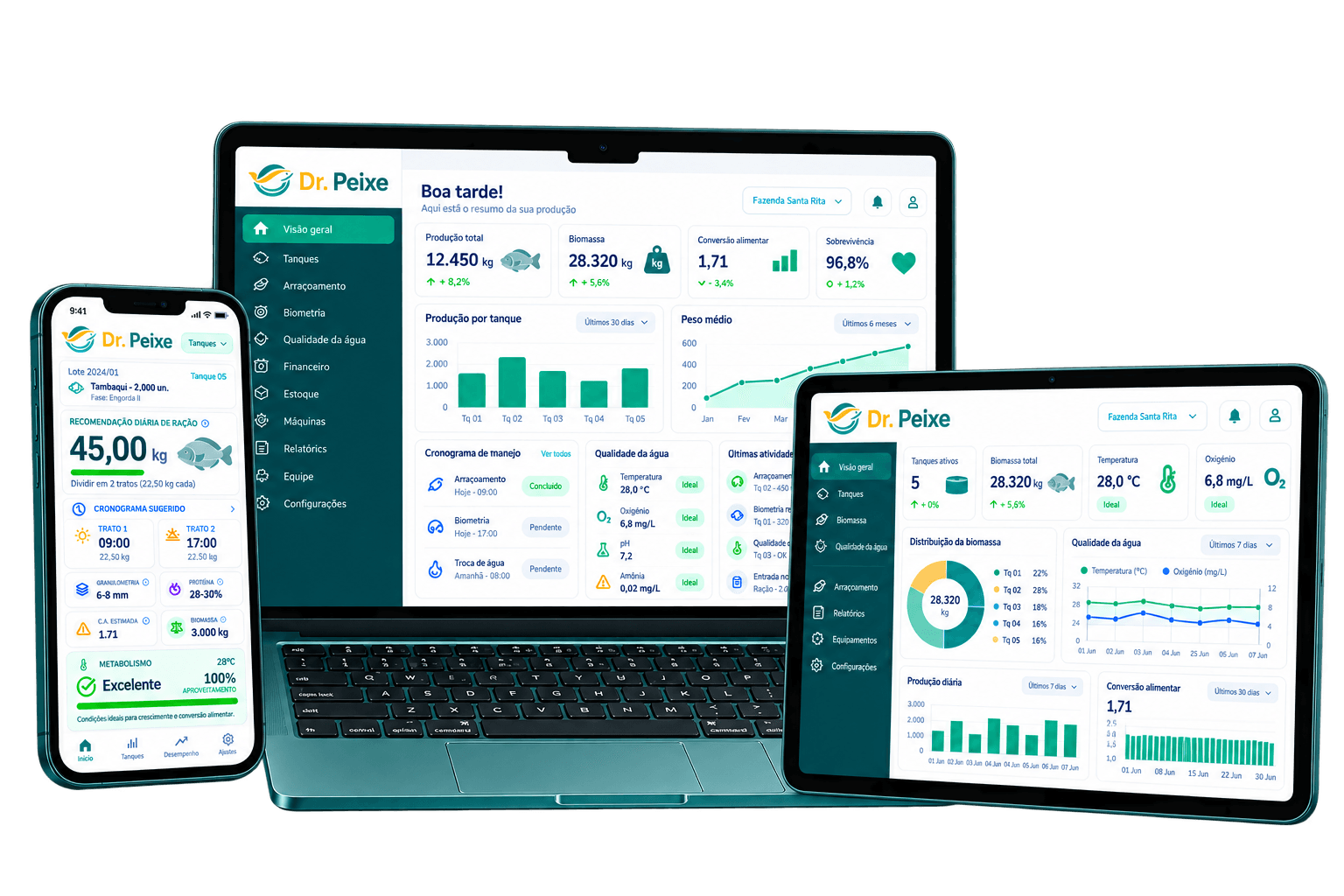 Dr. Peixe em smartphone, notebook e tablet